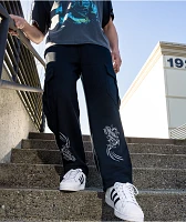 Ninth Hall Airbrushed Koi Black Loose Fit Cargo Sweatpants