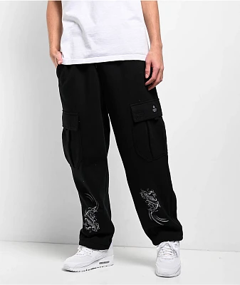 Ninth Hall Airbrushed Koi Black Loose Fit Cargo Sweatpants