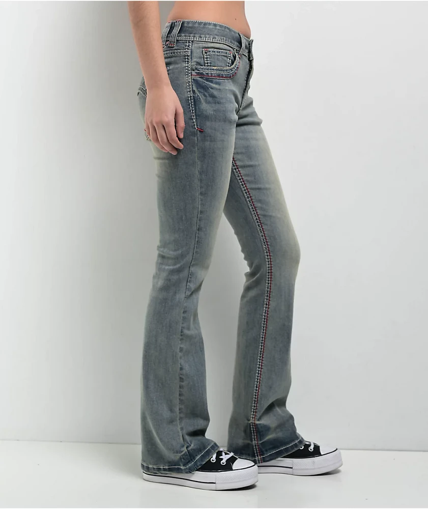 Ninth Hall Alyssia Contrast Blue Wash Mid Rise Flare Jeans