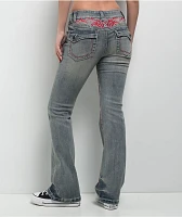 Ninth Hall Alyssia Contrast Blue Wash Mid Rise Flare Jeans