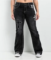 Ninth Hall Alyssia Cross Black Wash Mid Rise Bootcut Jeans