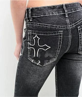Ninth Hall Alyssia Cross Black Wash Mid Rise Bootcut Jeans
