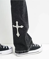 Ninth Hall Alyssia Cross Black Wash Mid Rise Bootcut Jeans