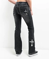 Ninth Hall Alyssia Cross Black Wash Mid Rise Bootcut Jeans