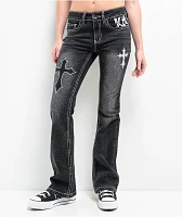 Ninth Hall Alyssia Cross Black Wash Mid Rise Bootcut Jeans