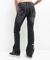 Ninth Hall Alyssia Cross Black Wash Mid Rise Flare Jeans