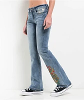 Ninth Hall Alyssia Printed Selfie Mid Rise Flare Jeans