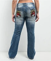 Ninth Hall Alyssia Rose Rhinestone Blue Wash Bootcut Jeans