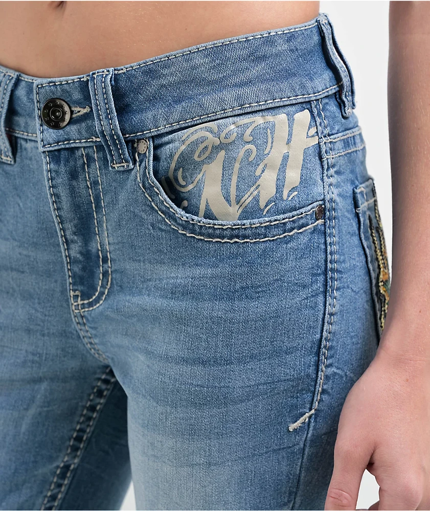 Ninth Hall Alyssia Rose Rhinestone Blue Wash Bootcut Jeans