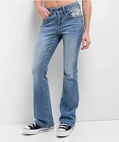 Ninth Hall Alyssia Rose Rhinestone Blue Wash Bootcut Jeans