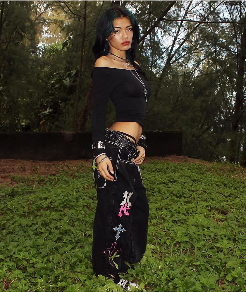 Ninth Hall Ambush Crosses Black Wash Loose Fit Jeans