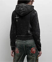 Ninth Hall Andover Cross Black Wash Zip Hoodie
