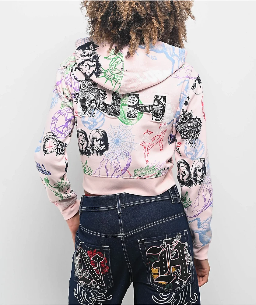 Ninth Hall Andover Pink Crop Zip Hoodie
