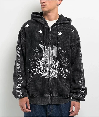 Ninth Hall Angels Black Wash Thermal Zip Hoodie