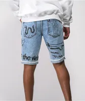 Ninth Hall Captain Scribbles Blue Denim Shorts