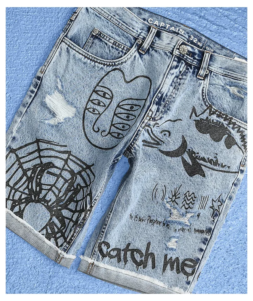 Ninth Hall Captain Scribbles Blue Denim Shorts