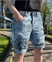 Ninth Hall Captain Scribbles Blue Denim Shorts