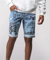 Ninth Hall Captain Scribbles Blue Denim Shorts