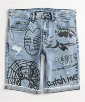 Ninth Hall Captain Scribbles Blue Denim Shorts