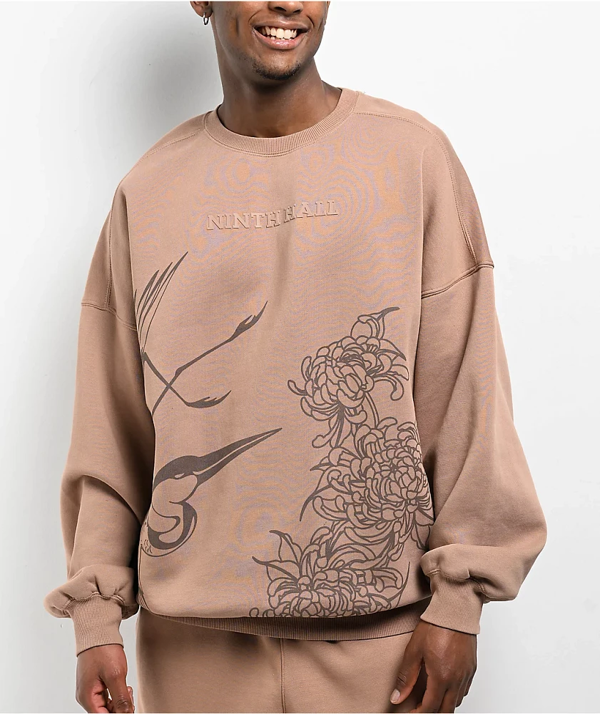 Ninth Hall Crane Brown Oversized Crewneck Sweatshirt