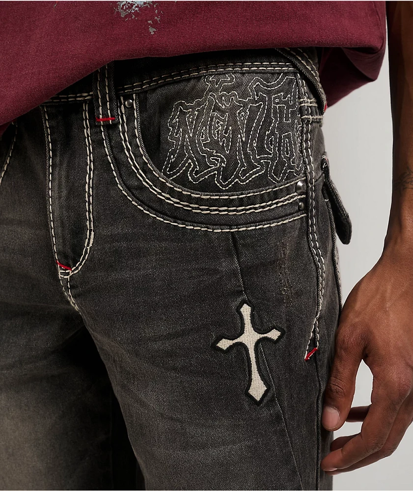 Ninth Hall Crosses Grey Wash Stacked Flare Jeans