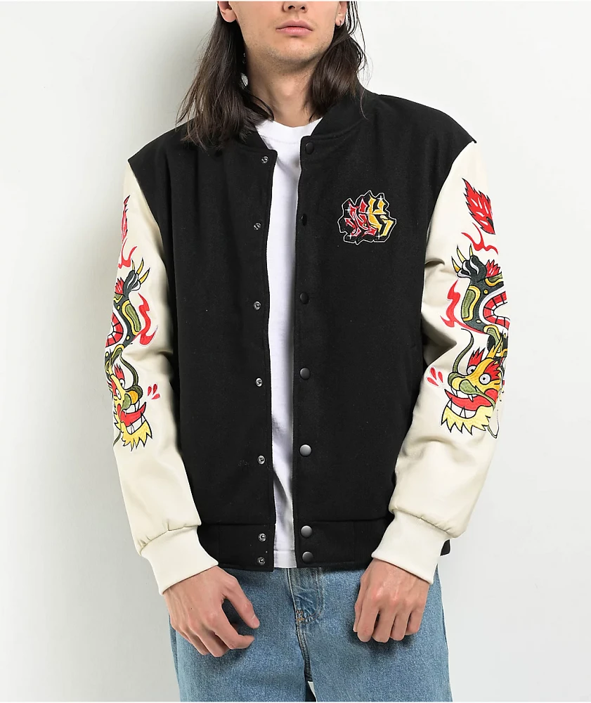 Ninth Hall Dragon Black & Cream Varsity Jacket