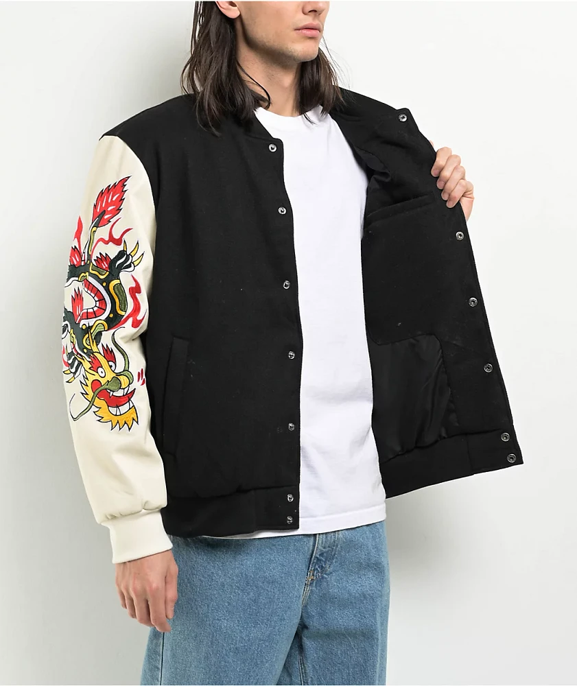 Ninth Hall Dragon Black & Cream Varsity Jacket