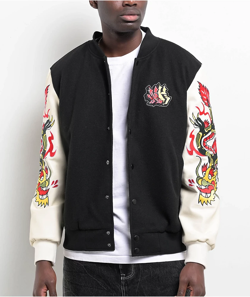 Ninth Hall Dragon Black & Cream Varsity Jacket