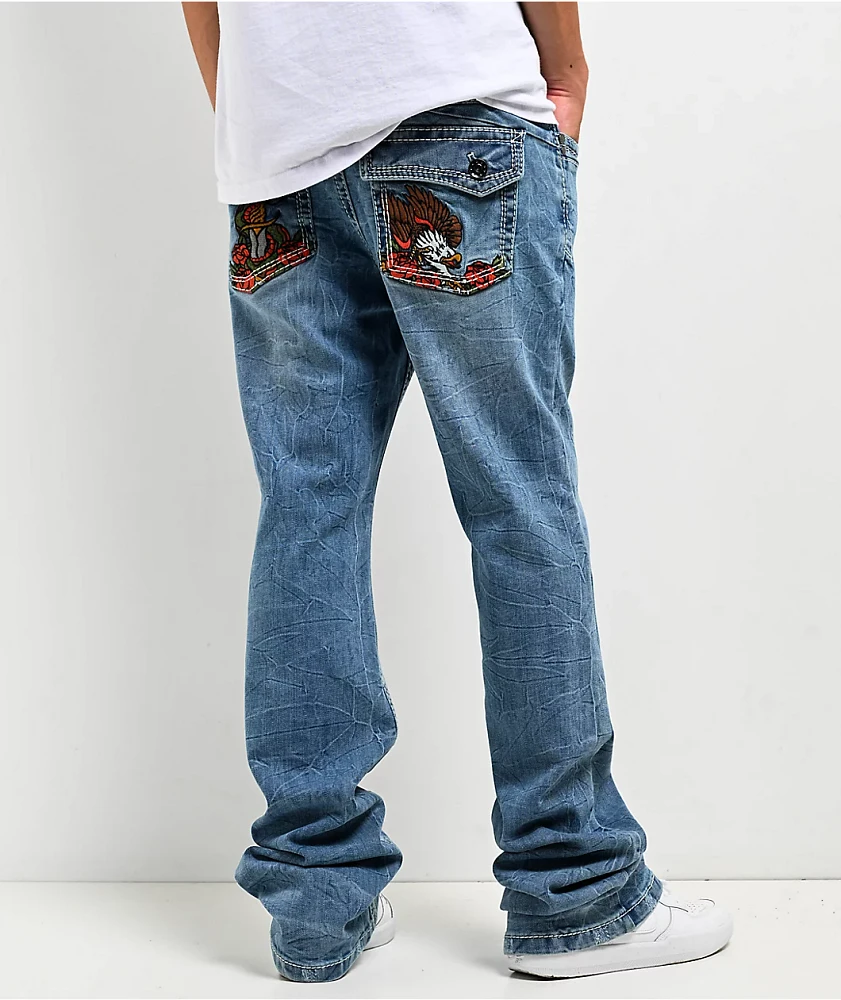 Ninth Hall Eagle Signal Fracture Stacked Flare Jeans