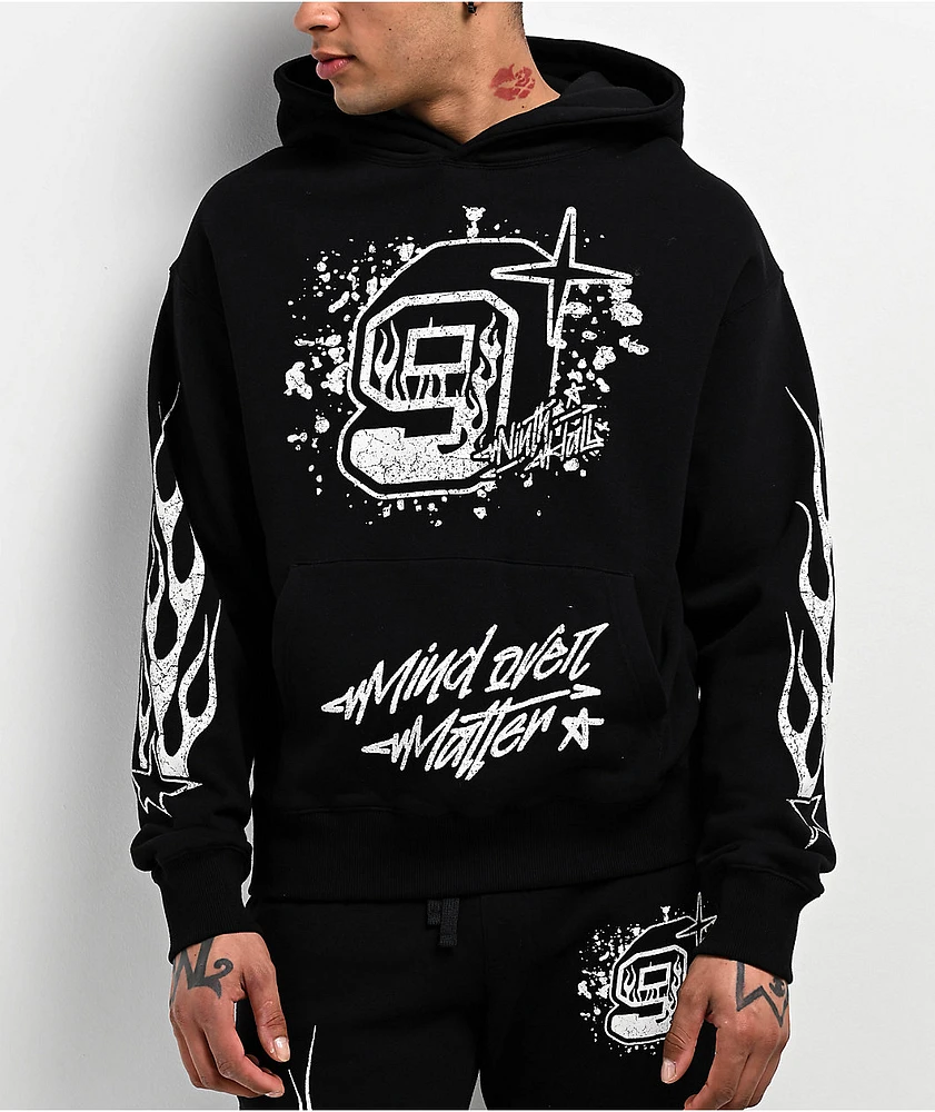 Ninth Hall Flame Black Boxy Hoodie