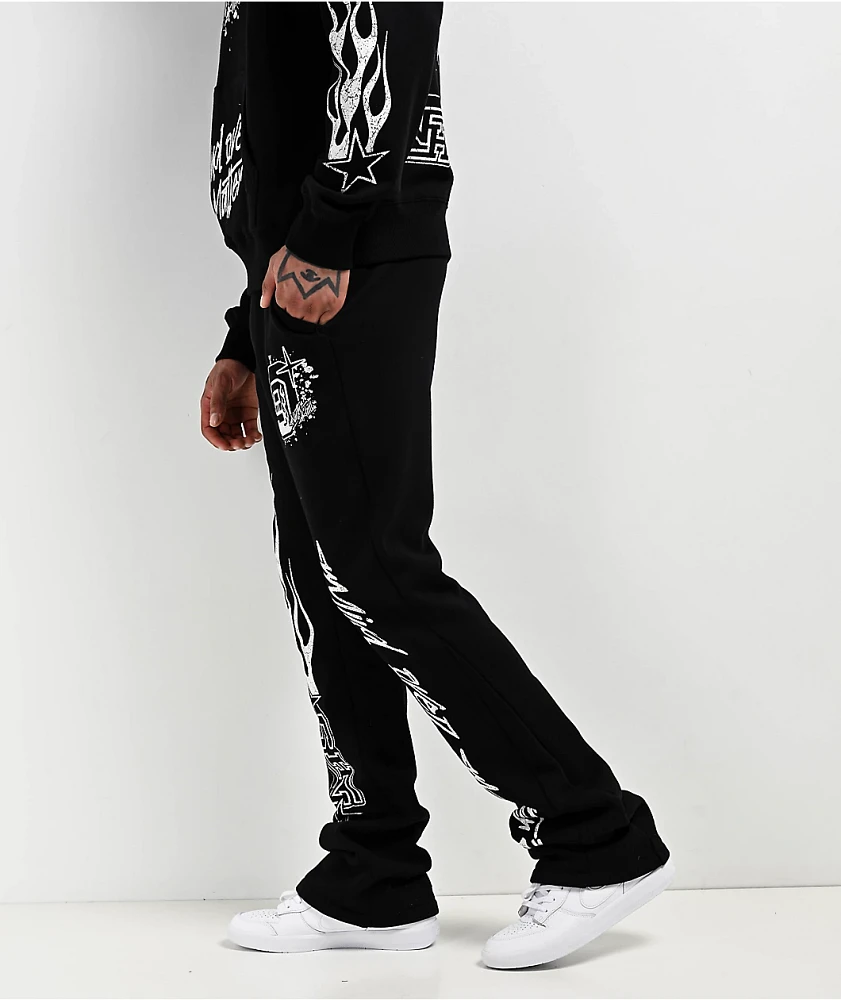 Ninth Hall Flame Black Stack Flare Sweatpants