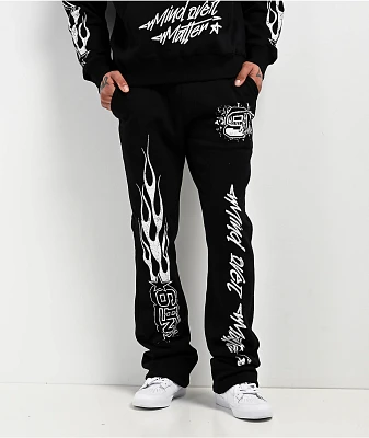 Ninth Hall Flame Black Stack Flare Sweatpants