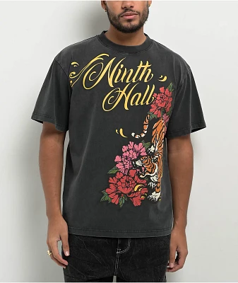 Ninth Hall Floral Tiger Vintage Black T-Shirt