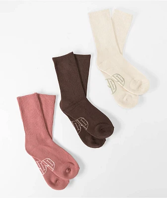 Ninth Hall Fundamentals Beryl Cerise, Cream & Java 3 Pack Crew Socks