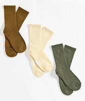 Ninth Hall Fundamentals Beryl Deep Lichen Green, Birch & Butternut 3 Pack Crew Socks