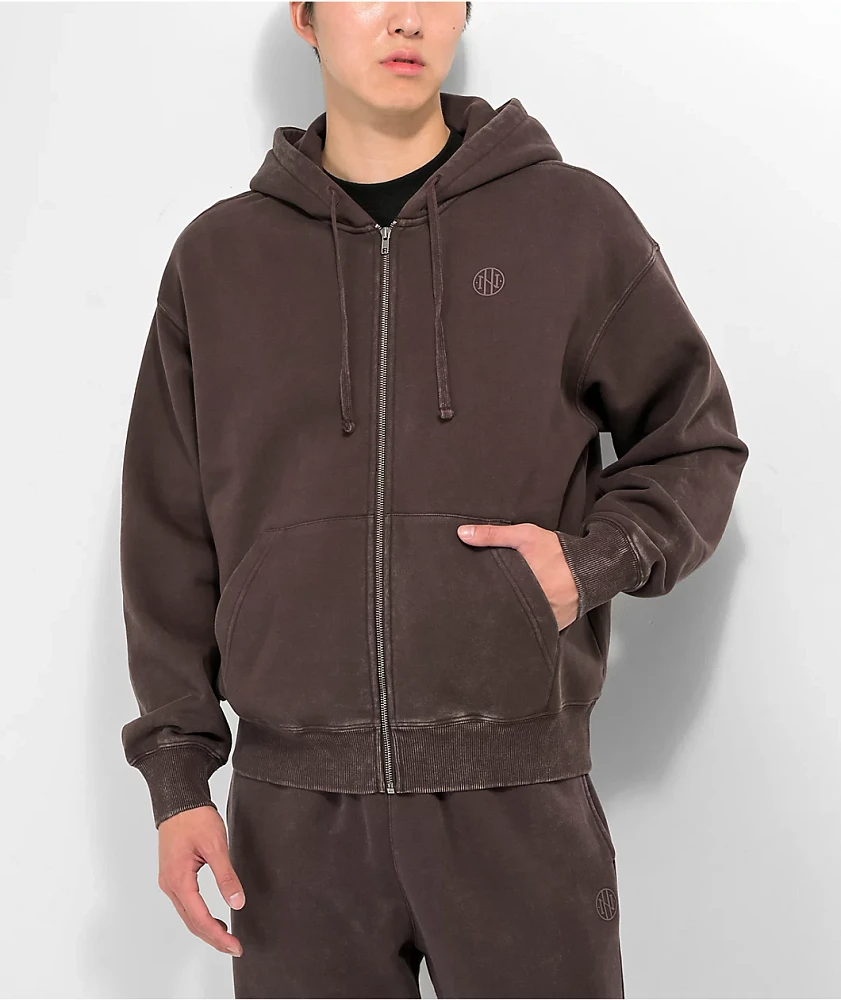 Ninth Hall Fundamentals Brown Boxy Zip Hoodie