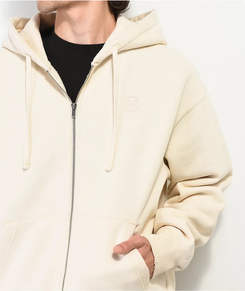 Ninth Hall Fundamentals Distressed Cream Boxy Zip Hoodie