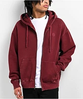 Ninth Hall Fundamentals Distressed Maroon Boxy Zip Hoodie