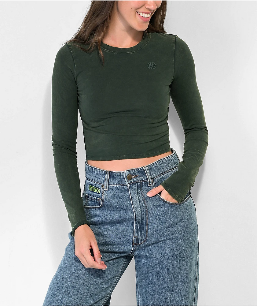 Ninth Hall Fundamentals Estie Green Wash Fitted Crop Long Sleeve T-Shirt