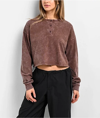 Ninth Hall Fundamentals Kaliska Brown Boxy Crop Long Sleeve T-Shirt