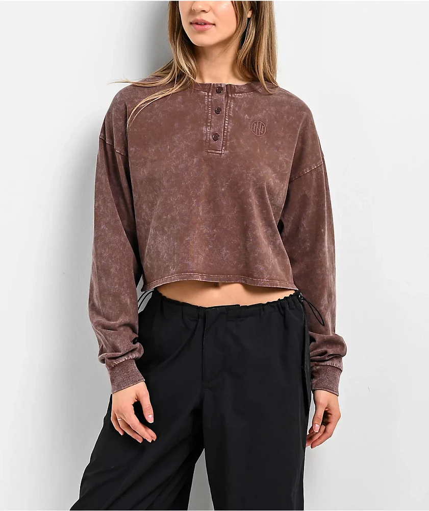 Ninth Hall Fundamentals Kaliska Brown Long Sleeve Boxy Crop T-Shirt