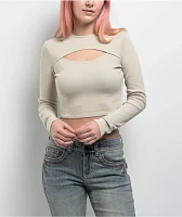 Ninth Hall Fundamentals Krystie Beige Long Sleeve Crop T-Shirt