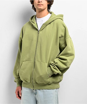 Ninth Hall Fundamentals Light Green Wash Boxy Zip Hoodie