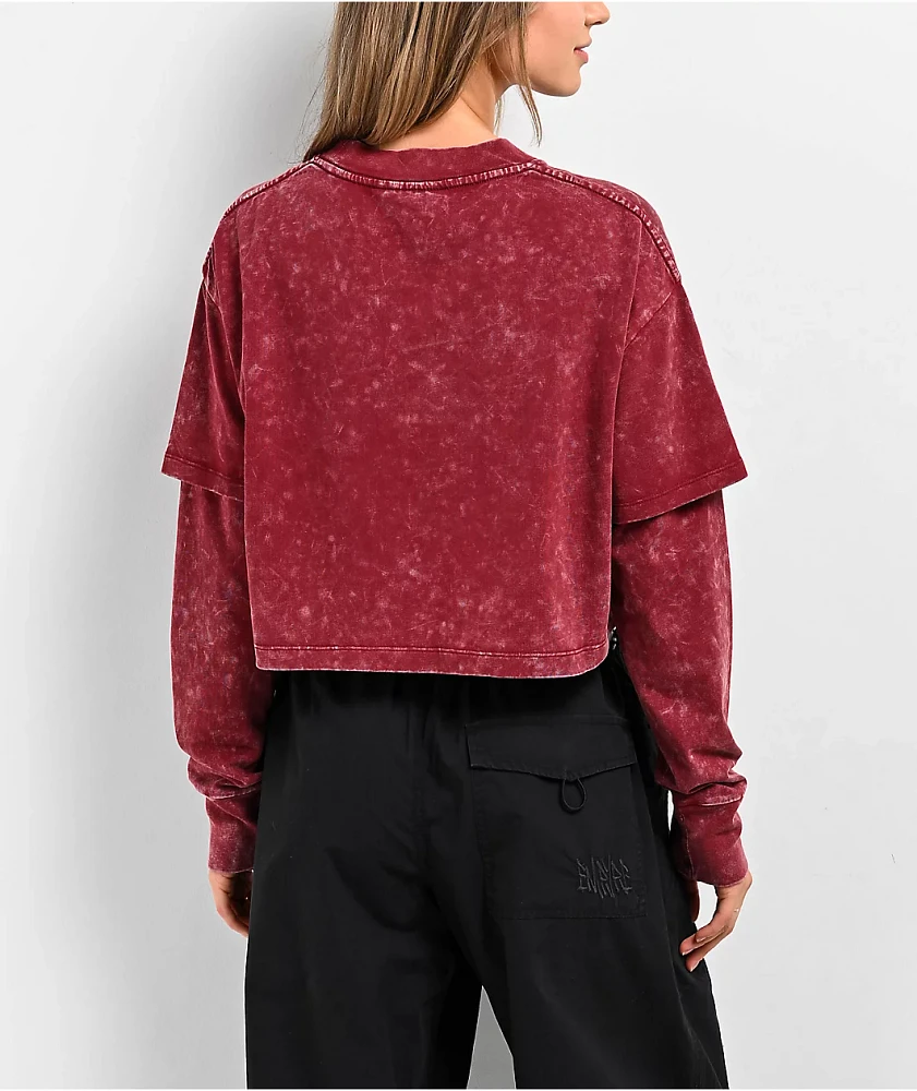 Ninth Hall Fundamentals Lonnie Red Mineral Wash Boxy Crop Long Sleeve T-Shirt