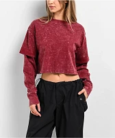 Ninth Hall Fundamentals Lonnie Red Mineral Wash Boxy Crop Long Sleeve T-Shirt