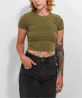 Ninth Hall Fundamentals Shawnie Olive Wash Fitted Crop T-Shirt