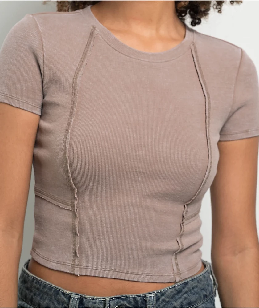 Ninth Hall Fundamentals Shawnie Taupe Seaming Crop T-Shirt