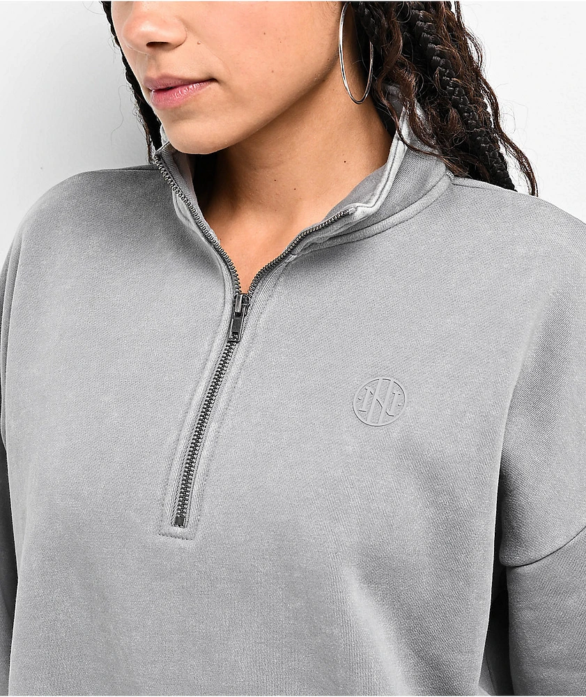 Ninth Hall Fundamentals Sheena Grey Oversized Quarter Zip Mineral Wash Sweatshirt