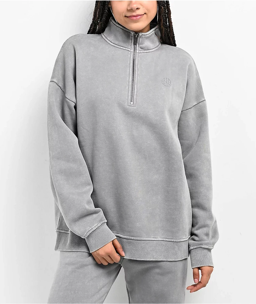 Ninth Hall Fundamentals Sheena Grey Oversized Quarter Zip Mineral Wash Sweatshirt