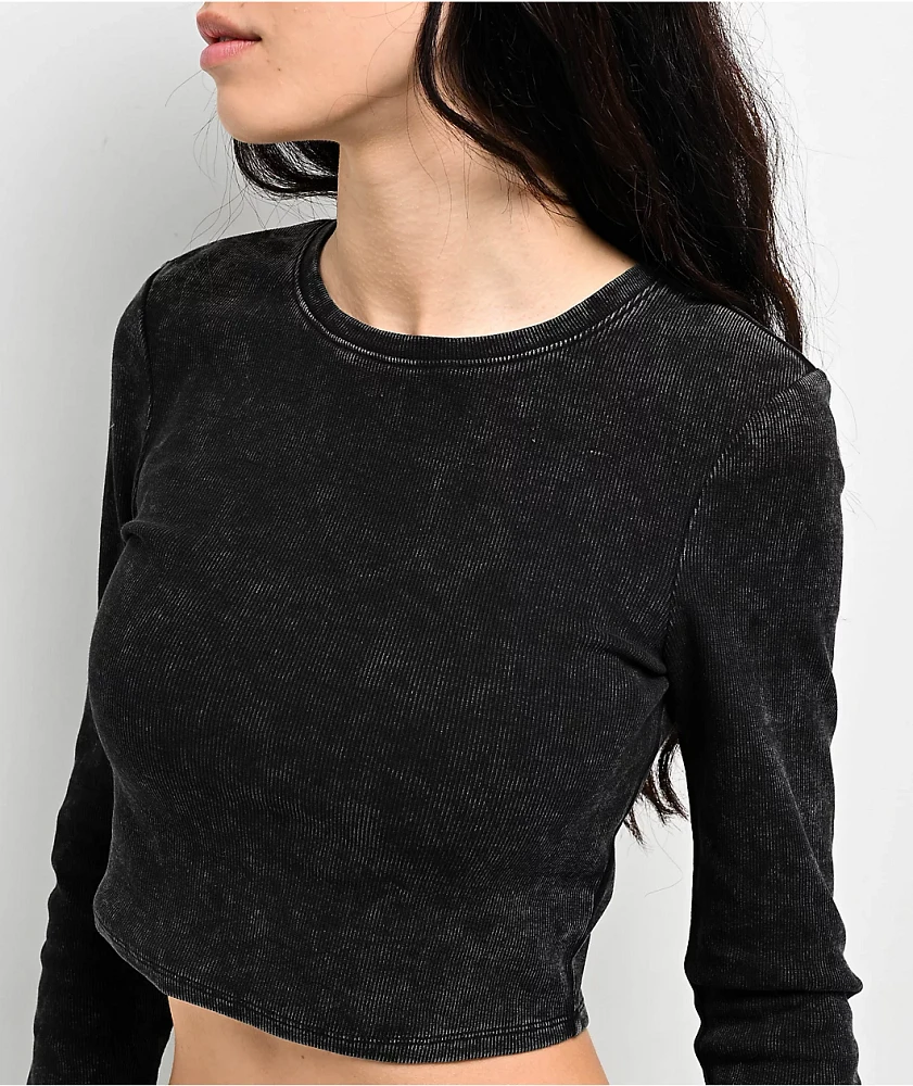 Ninth Hall Fundamentals Sylvie Black Wash Fitted Crop Long Sleeve T-Shirt